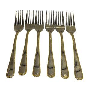 Gorham Golden Ribbon Edge Stainless Steel Salad Forks 7.25" Set Of 6 Gold Silver